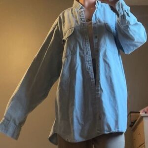light blue roundtree and yorke denim button down